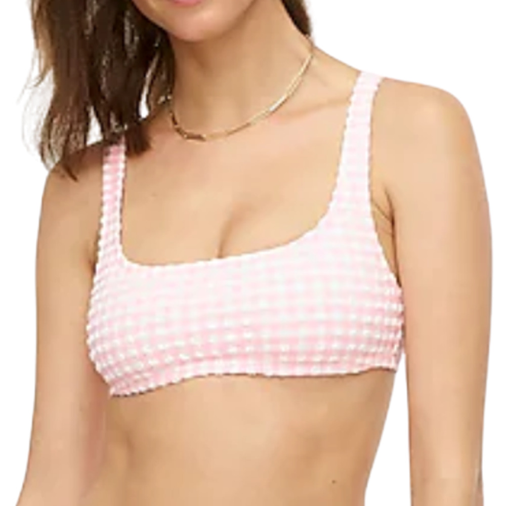 J.Crew Gingham Scoop Neck Bikini Top Pink White 2X NEW